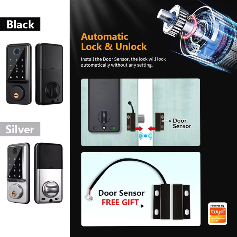 ZhdCookey Smart Schloss Schwarz mit App-Steuerung, Fingerabdruck, Passwort und IC-Kartenschlüssel via TTlock oder Tuya Wifi für bis zu 100 Benutzer - Bild 3