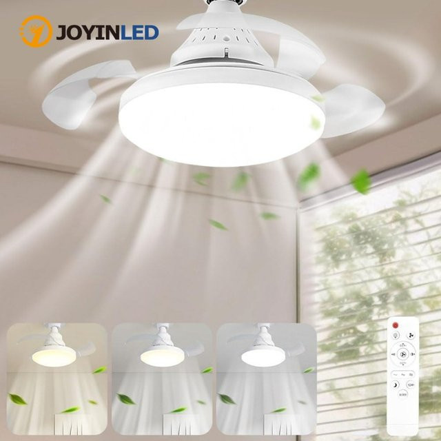 JOYINLED Deckenventilator mit LED-Beleuchtung und Fernbedienung, Weiß, E27 Fassung, dimmbar, mit versteckten Ventilatorblättern für dein Schlafzimmer - Bild 1