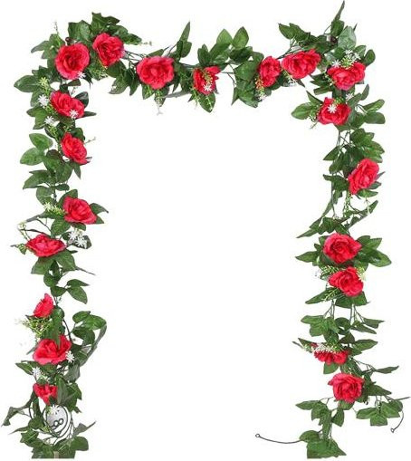 Hello Garden Künstliche Rosengirlande in Rot, 220 cm lange hängende Kunstblumen-Ranke für Innen und Außen - Bild 1