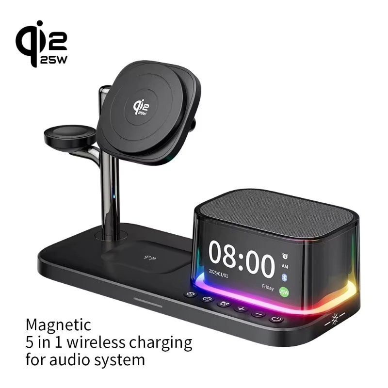 Opansten 25W Magnetisches kabelloses Ladegerät mit Bluetooth-Lautsprecher und RGB-Licht für iPhone, Apple Watch und AirPods in Schwarz oder Weiß - Bild 3