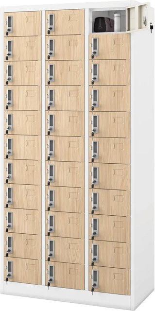 DELUKE Schrank mit Scharniertüren aus Metall in Weiß und Eiche, H x B x T: 185 x 90 x 45 cm - Bild 1