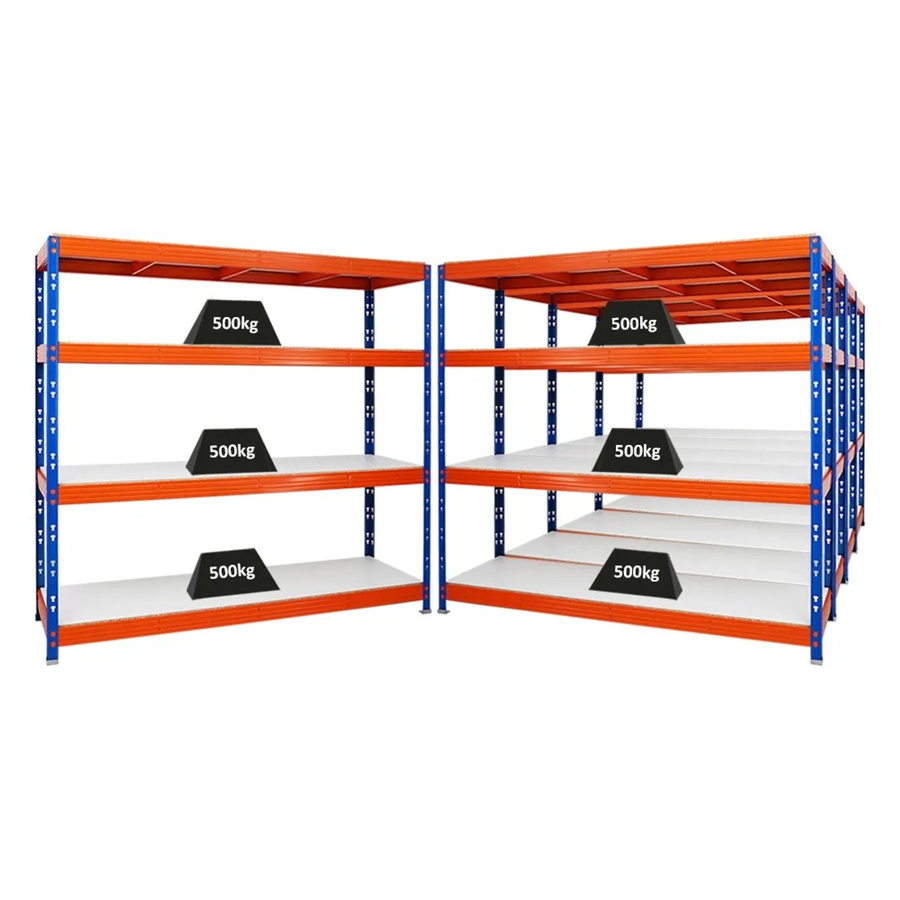 5er Set PROREGAL Rhino Profi Schwerlastregal aus Metall in Blau-Orange mit 4 verstellbaren Melamin-Ebenen, H x B x T: 180 x 200 x 60 cm - Bild 2