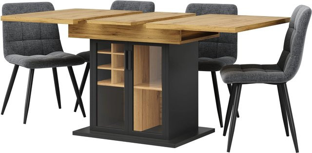 okwish Esstisch mit Teleskopfunktion und Weinregal in Schwarz, ausziehbar für Küche und Esszimmer - Bild 1