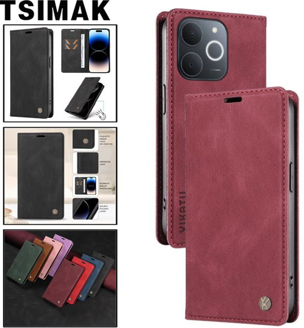 Flip Wallet Cover Leder Hülle für Realme Note 70T, Realme Note 50, Narzo 80 Lite 4G in Braun - Bild 1