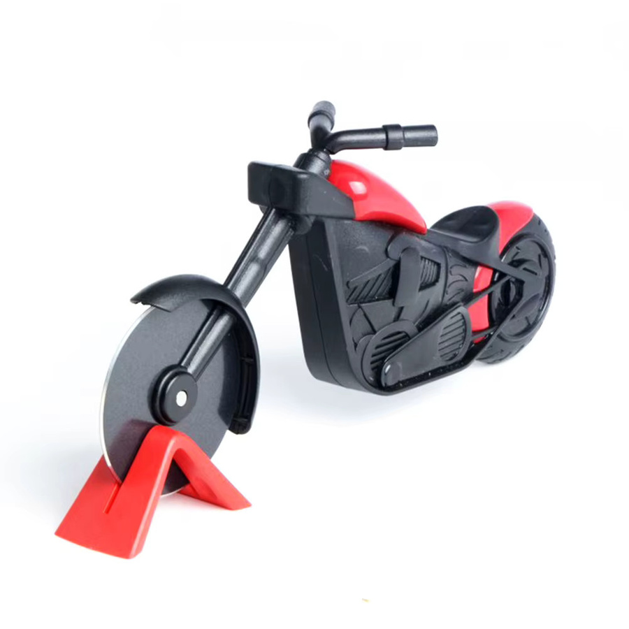 Kreativer Pizzaschneider in Motorrad-Design aus Edelstahl und Kunststoff für Pizza und Roller - Bild 2