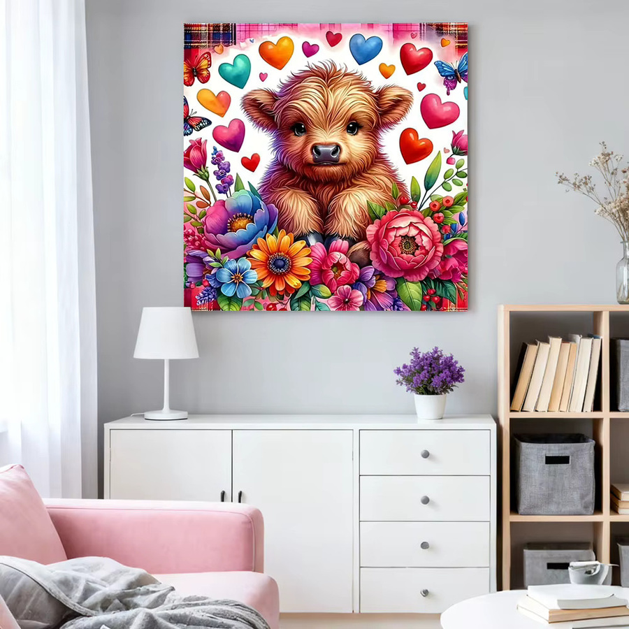 HUACAN Diamant-Mosaik Set mit Kuh-Tiermotiv und Blumen-Cartoon, rund, mehrfarbig - Bild 3