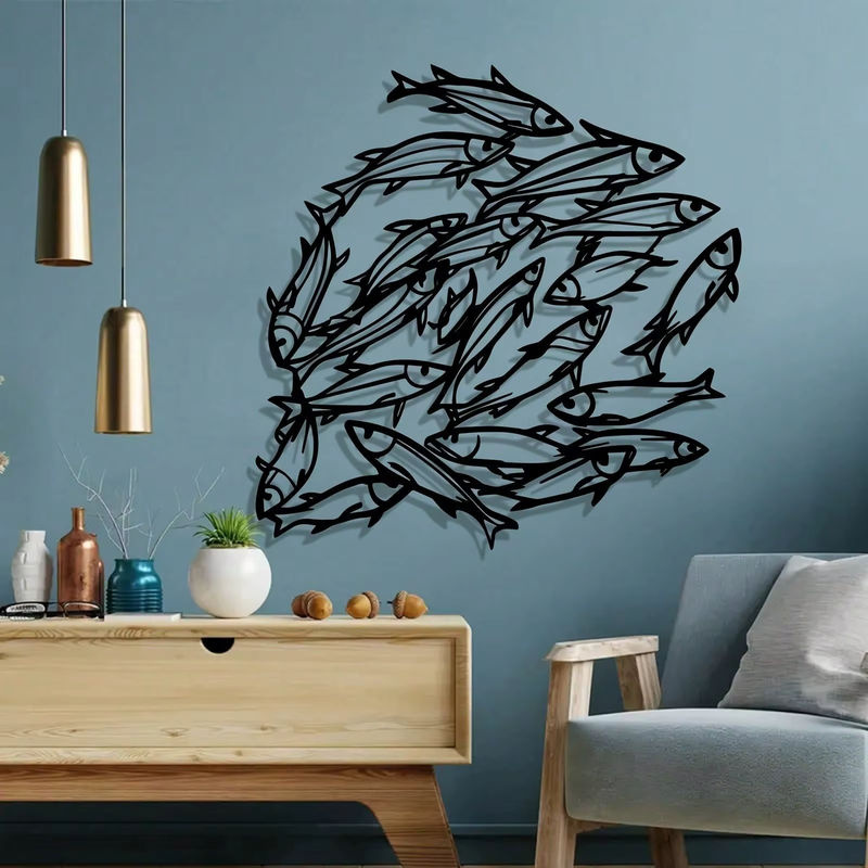 CIFBUY Vintage Fisch Wandkunst aus Metall in Schwarz zur Wandmontage - Bild 3