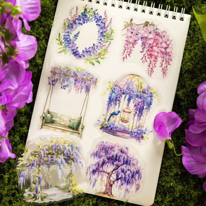 10 Stück Glyzinien Kranz Aufkleber aus PET für Sammelalben und Scrapbooking, B: 13,2 cm, H: 11 cm - Bild 3