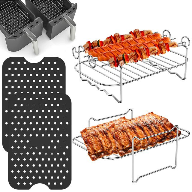 Willstar Luftfritteusen Zubehör Set aus Edelstahl und Silikon in Silber mit 2 Grillrosten, 2 Silikonmatten und Spießen - Bild 1