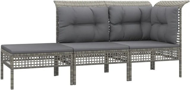 vidaXL 3-tlg Garten-Lounge-Set L-Form aus grauem Poly-Rattan mit Kissen und pulverbeschichtetem Stahlgestell - Bild 1