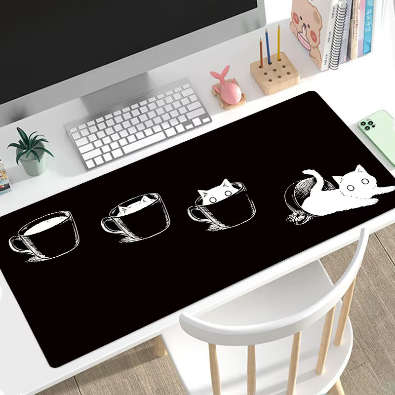 VIKAMA Mauspad Cartoon Design in Schwarz, rutschfeste und wasserdichte Schreibtischunterlage für Desktop und Poker-Matte - Bild 1