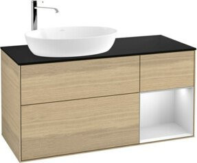 V&B Waschtischunterschrank Finion mit Wandbeleuchtung, Breite: 120 cm, Farbe: Weiß lackiert und Eiche offen - Bild 1