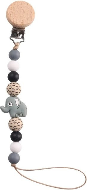 Handgemachte Schnullerhalter Kette für Babys aus Silikon und Holz in Grau mit Beißring - Bild 1