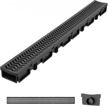 VEVOR Entwässerungsrinne Set aus HDPE mit Gittern und Endkappen, 6er Pack Lineare Entwässerungskanäle für Außenbereiche wie Einfahrt, Terrasse oder Pool, Schwarz, B: 100,5 cm, H: 10,3 cm, T: 6,2 cm - Bild 1
