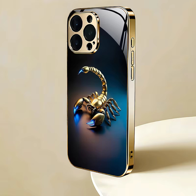 Stoßfeste Glas-Handyhülle mit goldenem Skorpion-Muster für Apple iPhone 11, 12, 13, 14, 15, 16, 17 Pro Max und weitere Modelle, Farbe: Gold - Bild 3