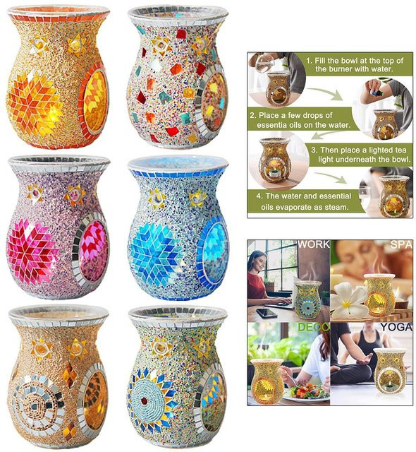 Kesoto Ölbrenner und Wachsschmelzer aus Glas in Weiß und Multicolour, geometrisches Design für Teelichter - Bild 1