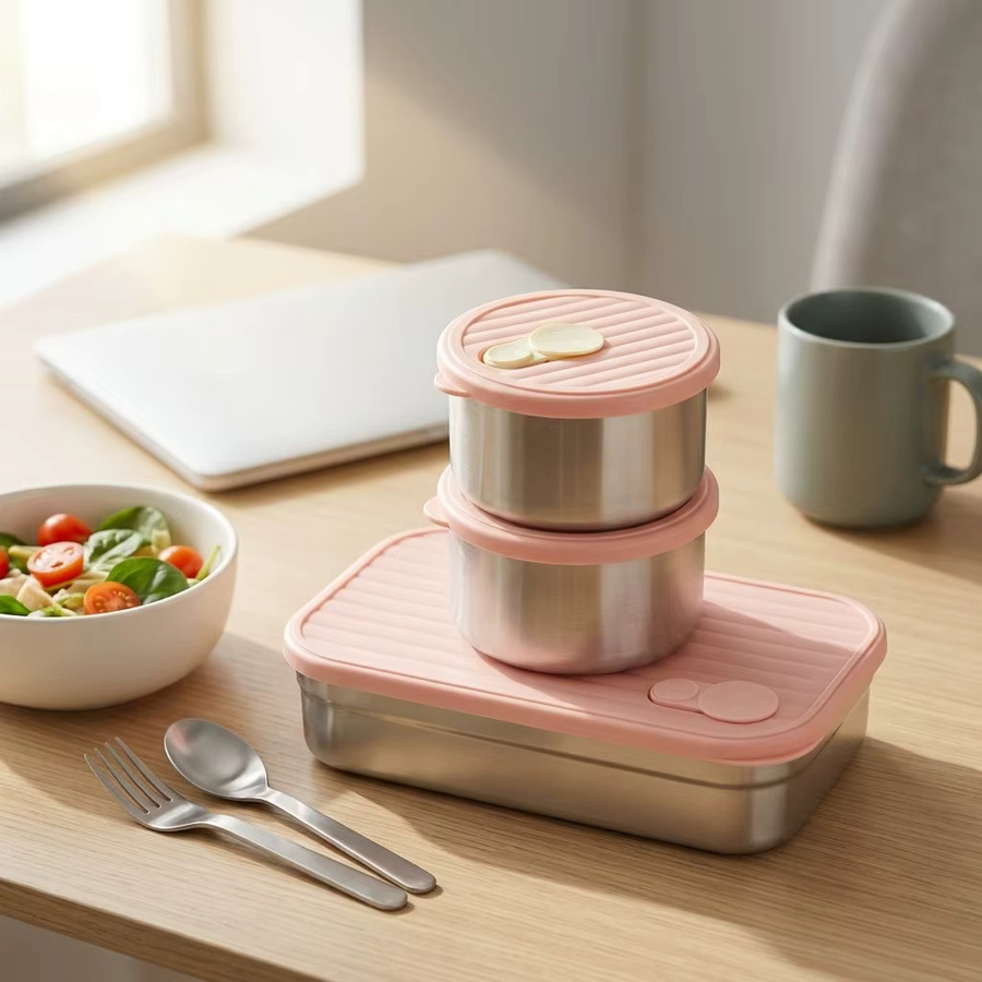 WORTHBUY Bento Lunchbox-Set aus 304 Edelstahl in Grün, mikrowellengeeignet mit Snap-Lid für Kinder und Erwachsene - Bild 2