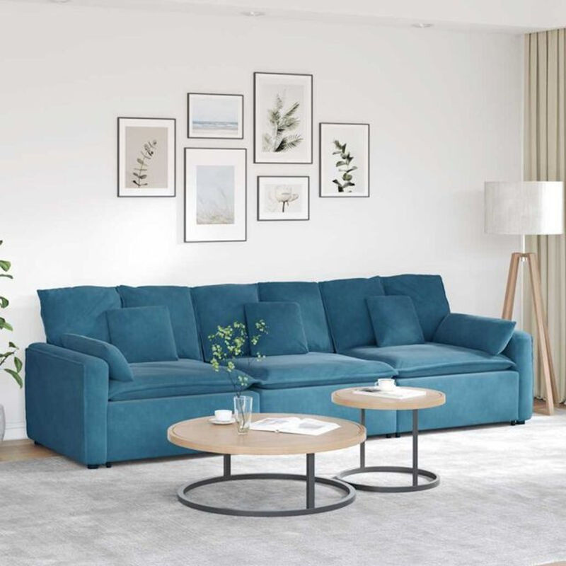Modulares Sofa mit Kissen von vidaxl in Blau aus Samt und Holz im modernen Design B/T/H: 324 x 105 x 64 cm - Bild 1