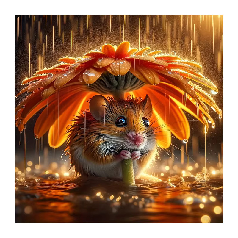 Huacan Diamantgemälde Eichhörnchen und Hamster mit Blumen als Diamantmosaik in Mehrfarbig, B/B/H: 20 x 20 x 20 cm - Bild 4
