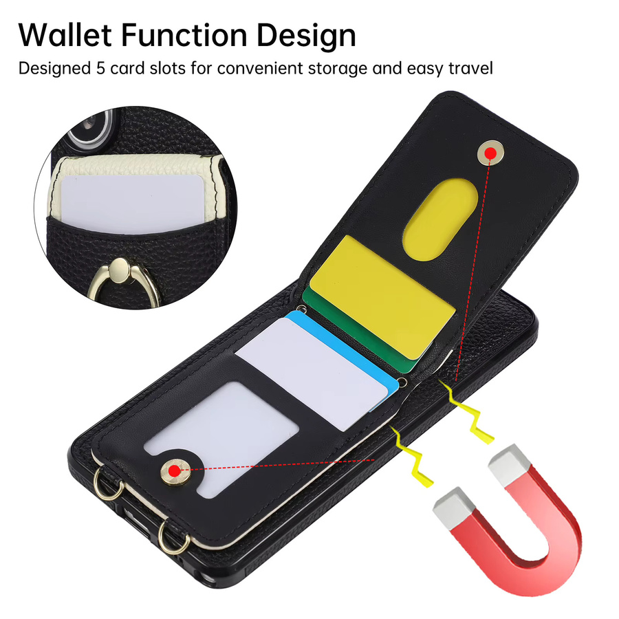 Crossbody Brieftasche und Handyhülle für Samsung Galaxy S26 Ultra S25 FE S24 S23 S22 S21 S20 Plus mit Kartenhalter und Ringständer aus Leder in Schwarz oder Weiß - Bild 5