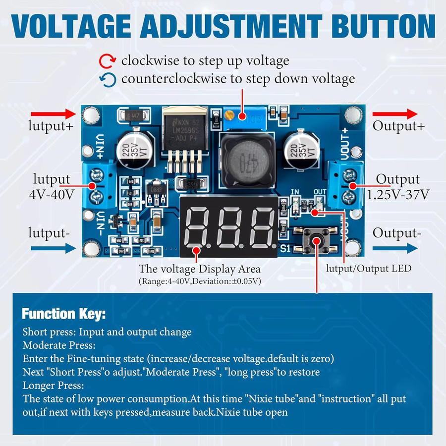 LM2596S DC-DC-Abwärtswandler Einstellbarer Spannungsregler Leistungsmodul Blau, 2 A - Bild 4