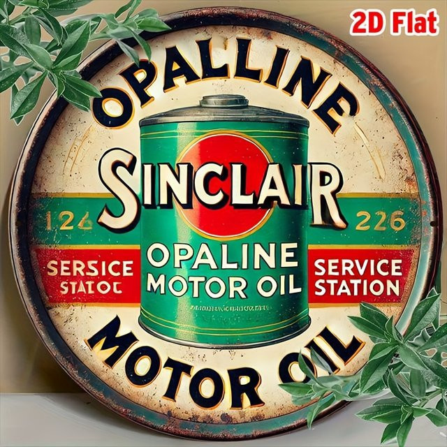 Vintage Sinclair Opaline Motoröl Blechschild von Potdemiel, rundes Aluminium-Wanddekor in Multicolour, Durchmesser: 20 cm - Bild 1