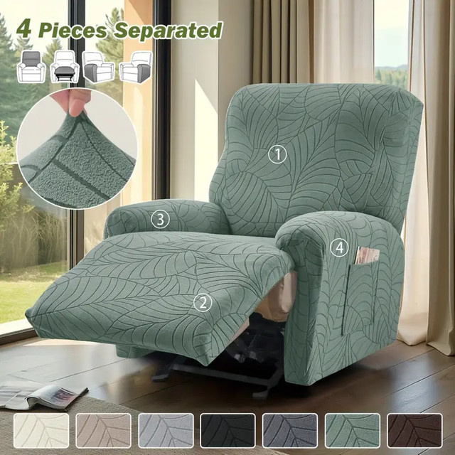 WANERQU Jacquard Sesselbezug für Recliner, elastischer Stretch-Schonbezug in Grün, rutschfest - Bild 1