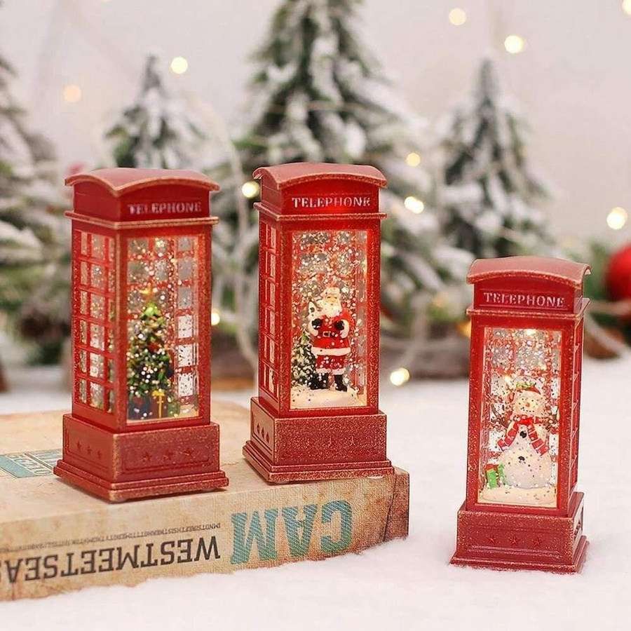 Leuchtende Weihnachtsdekoration von Yiran Furniture in Rot mit Telefonzelle, Baum, Schneemann und Weihnachtsmann-Figur als Tischdekoration für Party und Zuhause - Bild 2