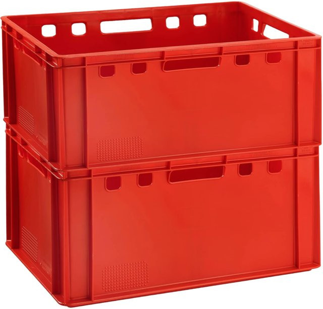 BURI Doppelpack Eurofleischkiste E3 rot stapelbar aus Kunststoff B/T/H: 60 x 40 x 30 cm - Bild 1