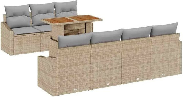 vidaXL Garten-Sofa-Set aus Polyrattan mit integriertem Stauraum, 8-teilig, Beige - Bild 1