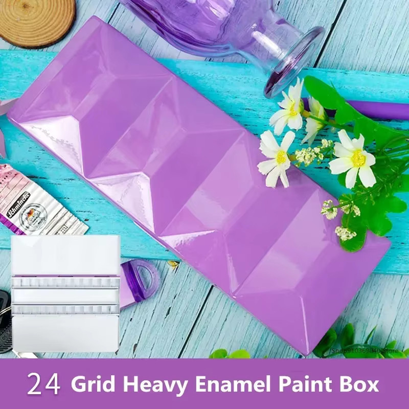 Tragbare 24-Gitter-Emaille-Box für Aquarellfarben in Rot als leere Palette für Künstler - Bild 2