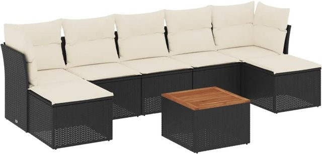 vidaXL 8-tlg. Garten-Sofagarnitur in L-Form mit Kissen und Polsterung, Schwarz, Poly-Rattan mit Metallgestell - Bild 1
