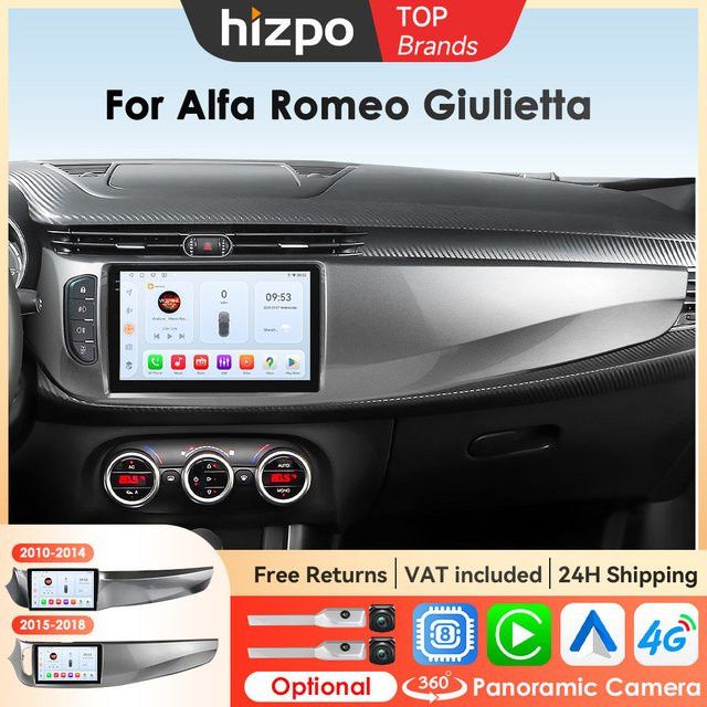 Hizpo 2Din Multimedia Player für Alfa Romeo Giulietta 2010-2018 mit 9 Zoll QLED Bildschirm, CarPlay, GPS und 4G in Schwarz - Bild 1