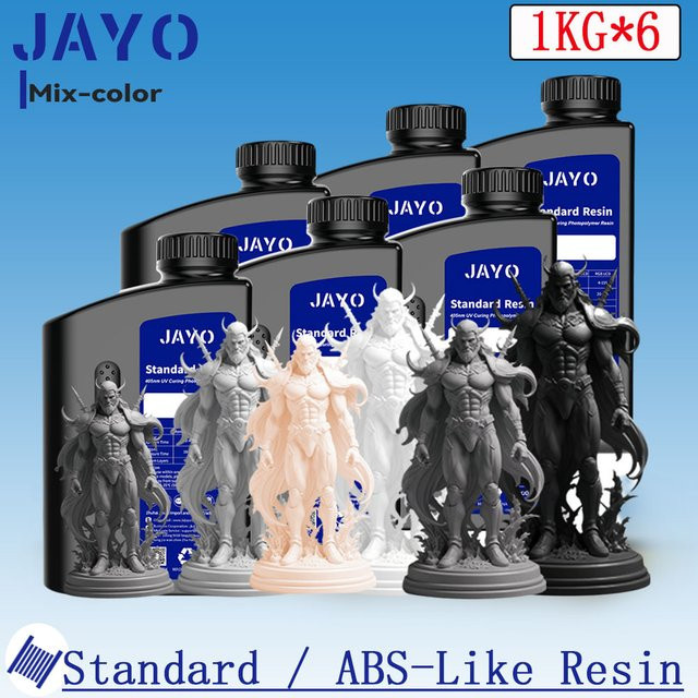 JAYO 3D-Druckerharz Standard und ABS-ähnlich, 6 kg (6 x 1000 g), 405 nm, schnelles UV-härtendes Photopolymerharz für LCD-3D-Drucker, Mehrfarbig - Bild 1