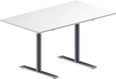 Schäfer Shop Genius Konferenztisch MODENA FLEX, rechteckig, T-Fuß Rundrohr, höhenverstellbar, weiß/weißaluminium, B: 140 cm, T: 80 cm, H: 65-85 cm - Bild 1