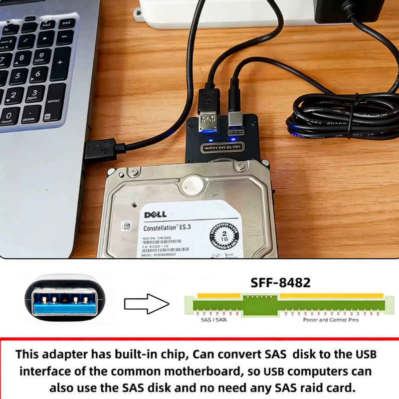 T.F.SKYWINDINTL USB-zu-SAS-Festplatten-Adapterkarte 6 Gbps 29-Pin RAID-Controller für 2,5 und 3,5 Zoll HDD und SSD, Schwarz - Bild 2