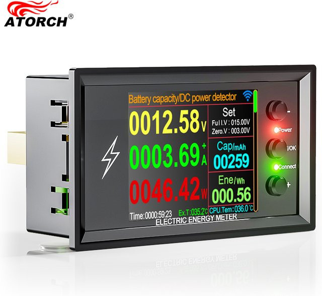 ATORCH DT20W Tuya WiFi Smart Lithium-Batterie Kapazität Tester mit DC Digital Display zur Strom- und Spannungsmessung in Schwarz - Bild 1