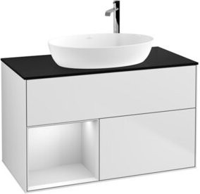 V&B Waschtischunterschrank Finion 100 mit Wandbeleuchtung in Weiß lackiert, B/T/H: 100 x 50,1 x 50,1 cm - Bild 1