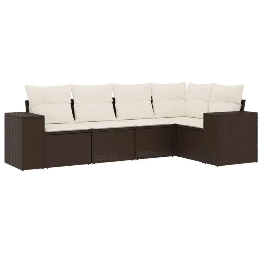 vidaXL 5-tlg. Garten-Sofagarnitur aus Poly-Rattan in Braun mit Polsterkissen und L-Form - Bild 2