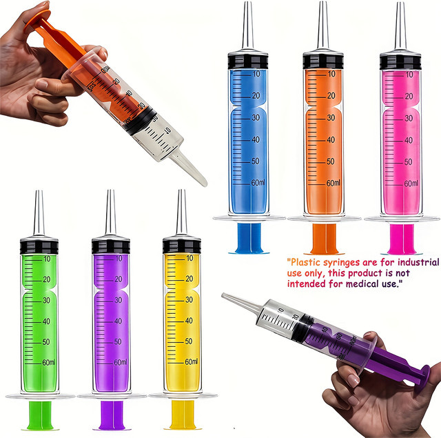 Farbige Spritze mit Kappe für Labor und Dosierung, 60 ml, Kunststoff, Grün, Blau, Orange - Bild 1