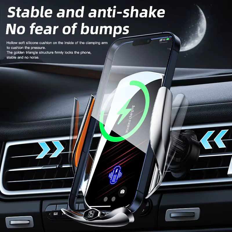 Kabelloses 15 W Autoladegerät mit 360 Grad Rotation und automatischer Klemmung für iPhone und Samsung in Schwarz oder Silber - Bild 5
