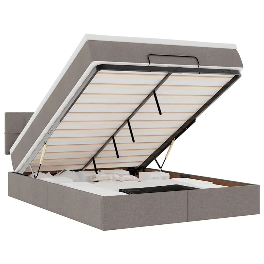 vidaXL Ottomane Bett mit Matratze, LED-Unterbettbeleuchtung und USB-Ladeport, Taupe, B/T/H: 140 x 200 x 88 cm - Bild 2
