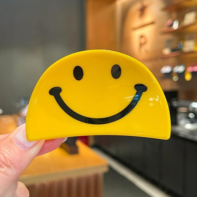 Haarspange Happy Face, Acryl, Gelb, Blau, Damen, Mädchen - Bild 1