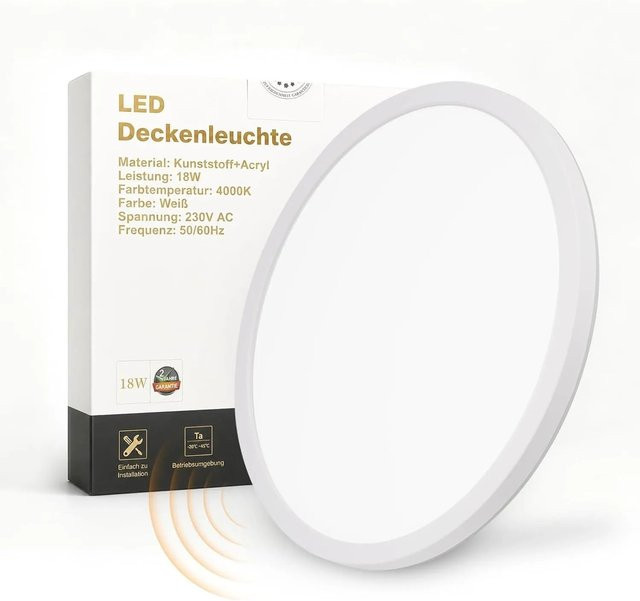 NETTLIFE LED Deckenleuchte in Weiß mit Bewegungsmelder und Dämmerungssensor, IP44 wetterfest für Flur, Balkon und Badezimmer - Bild 1