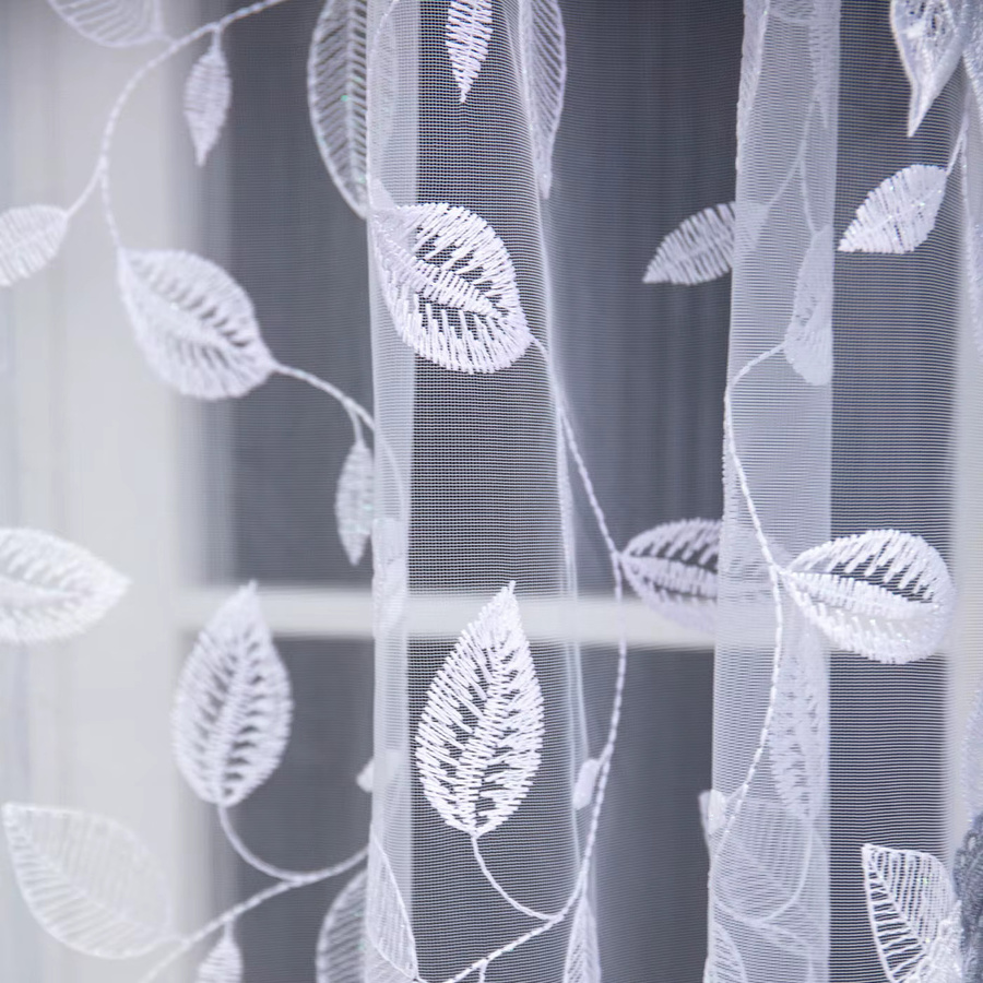 FLYINGCURTAINS Transparenter Vorhang mit floraler Stickerei in Weiß, doppellagiges Bogendesign, lichtfilternd und atmungsaktiv, Breite: 150 cm, Höhe: 95 cm - Bild 2
