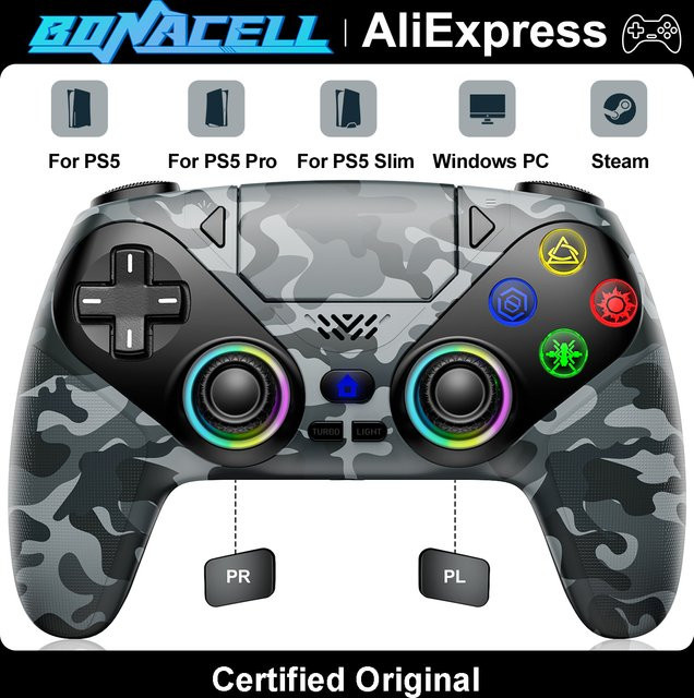 Bonacell Kabelloser RGB Controller für PS5 Pro/Slim und PC mit Hall-Effekt-Trigger und Turbo-Funktion, Weiß - Bild 1