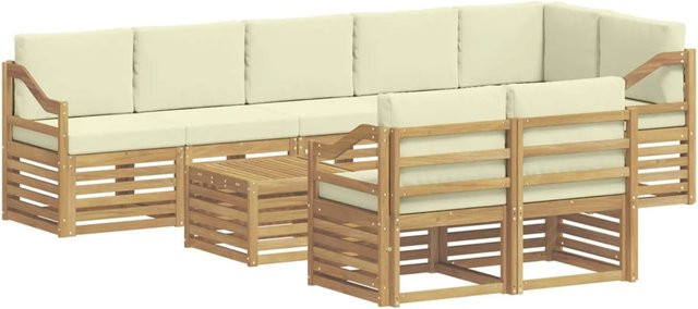 vidaXL Sofagarnitur aus Massivholz Akazie mit 9 Teilen in Weiß und Beige mit Polstern und Armlehnen - Bild 1