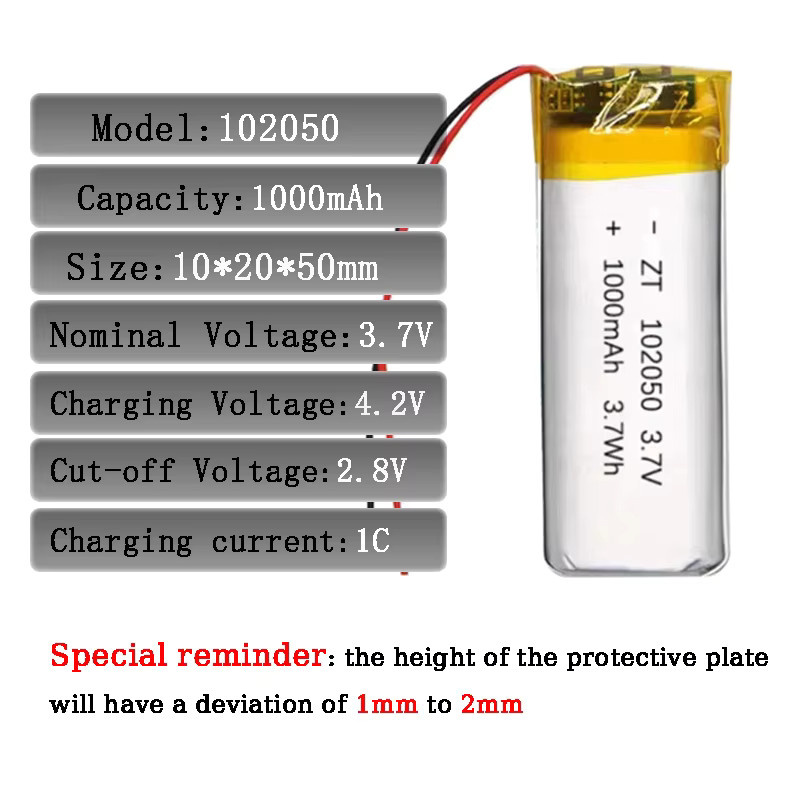 5 Stück VSVAW Polymer-Lithium-Batterie 3,7 V 1000 mAh 102050 in Silber für Powerbank und GPS - Bild 2