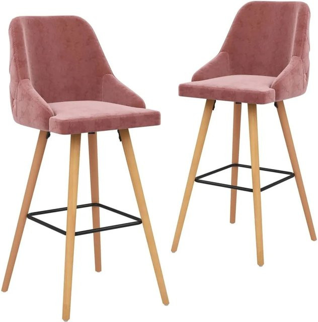 vidaXL Barhocker 2er Set aus Samt in Rosa mit Buchenholzgestell - Bild 1