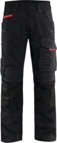 Blakläder Service Plus Bundhose in Schwarz/Rot mit Reflexstreifen und Kniepolstertaschen, Konfektionsgröße 52 - Bild 1